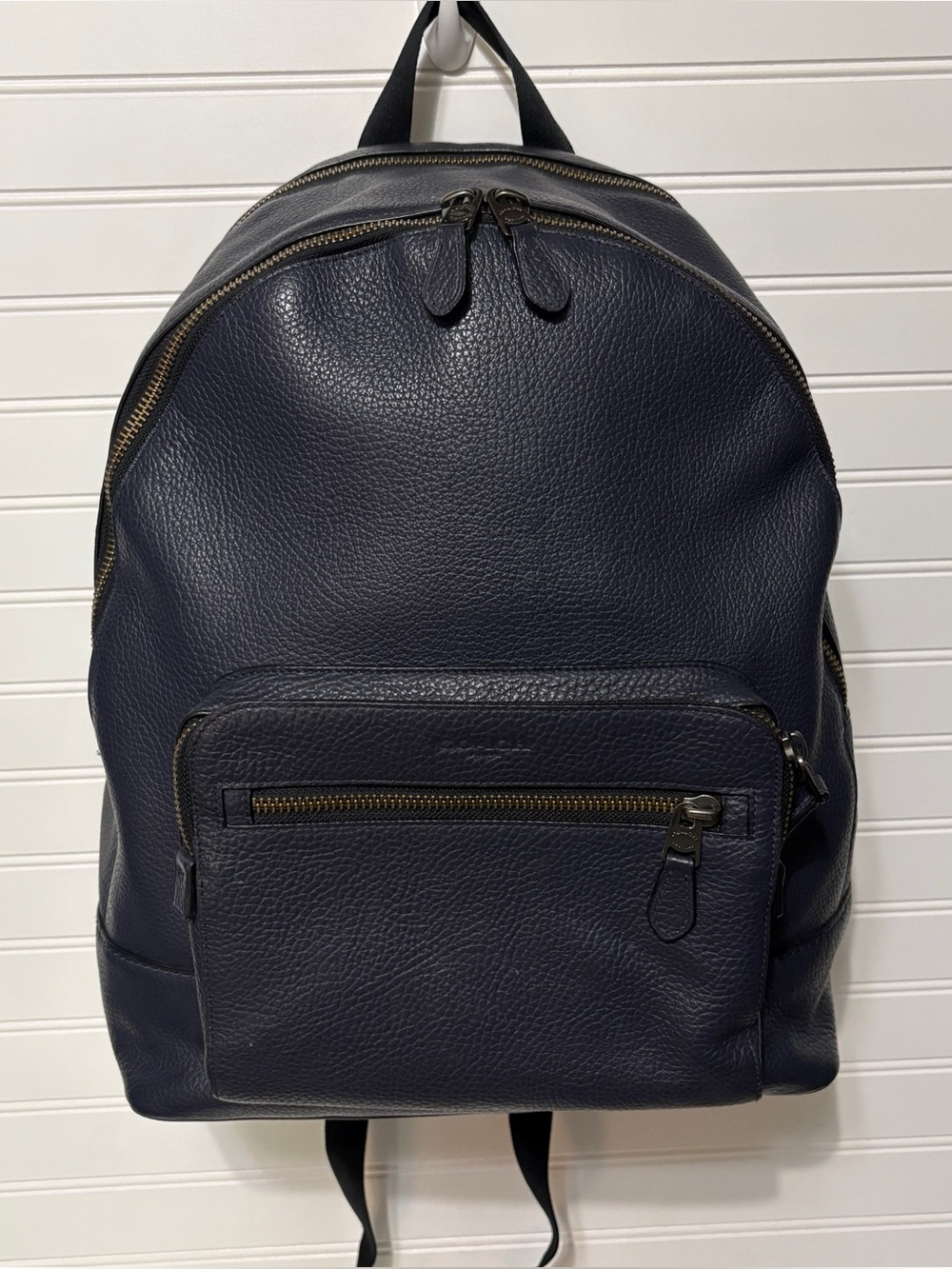 COACH West Navy Blue Large Pebbled Leather Backpack Bag F23247 Mens Womens